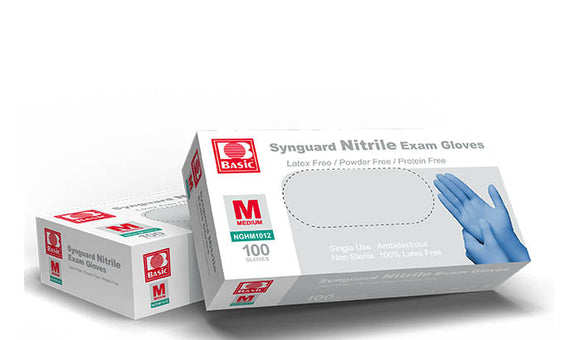 Synguard Nitrile Exam Gloves by Intco, color BLUE sizes XS, S, M, L, XL. XXL