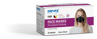 Dent-X BLACK LEVEL 2 ASTM earloop face masks 50/box with security wrap - Made in Canada