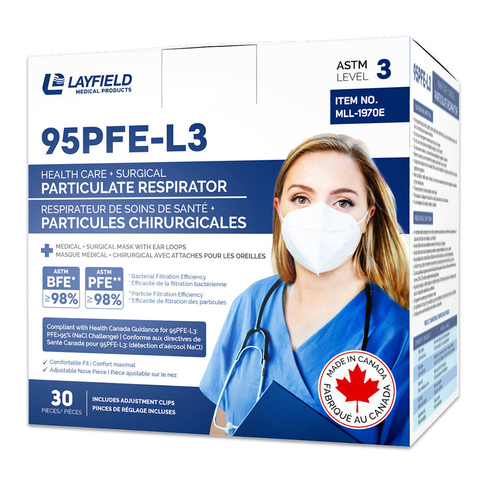 Layfield Dent-X Earloop face mask alternative to FN-N95-508 (95PFE-L3) 30/bx - CANADIAN