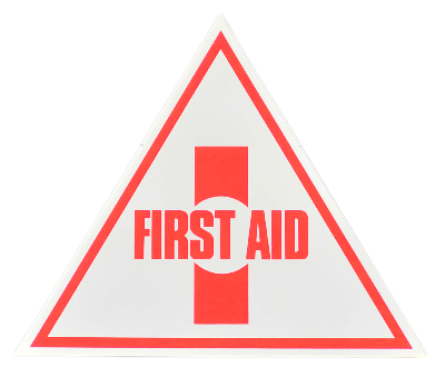 Decal first aid signage triangle adhesive vinyl, 3 sizes - CLEARANCE