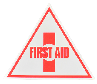 Decal first aid signage triangle adhesive vinyl, 3 sizes - CLEARANCE
