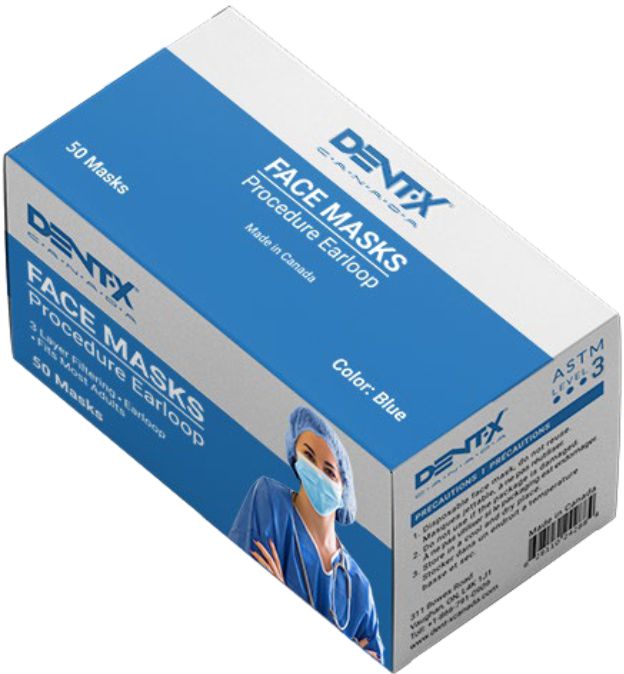 Dent-X LEVEL 3 ASTM earloop face masks Blue 50/box with security wrap - Made in Canada-2