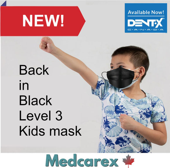 DentX Kids Back in Black face mask ASTM Level 3 Bx/50 BLACK with secu Medcarex Canada