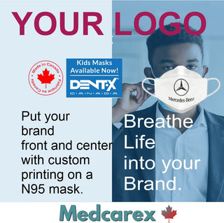 Dent-X Custom Logo mask Earloop with 3d-fit 5-layer FN-N95-508 size (8.03in x 3.18in) with security wrap 10/box - Canadian
