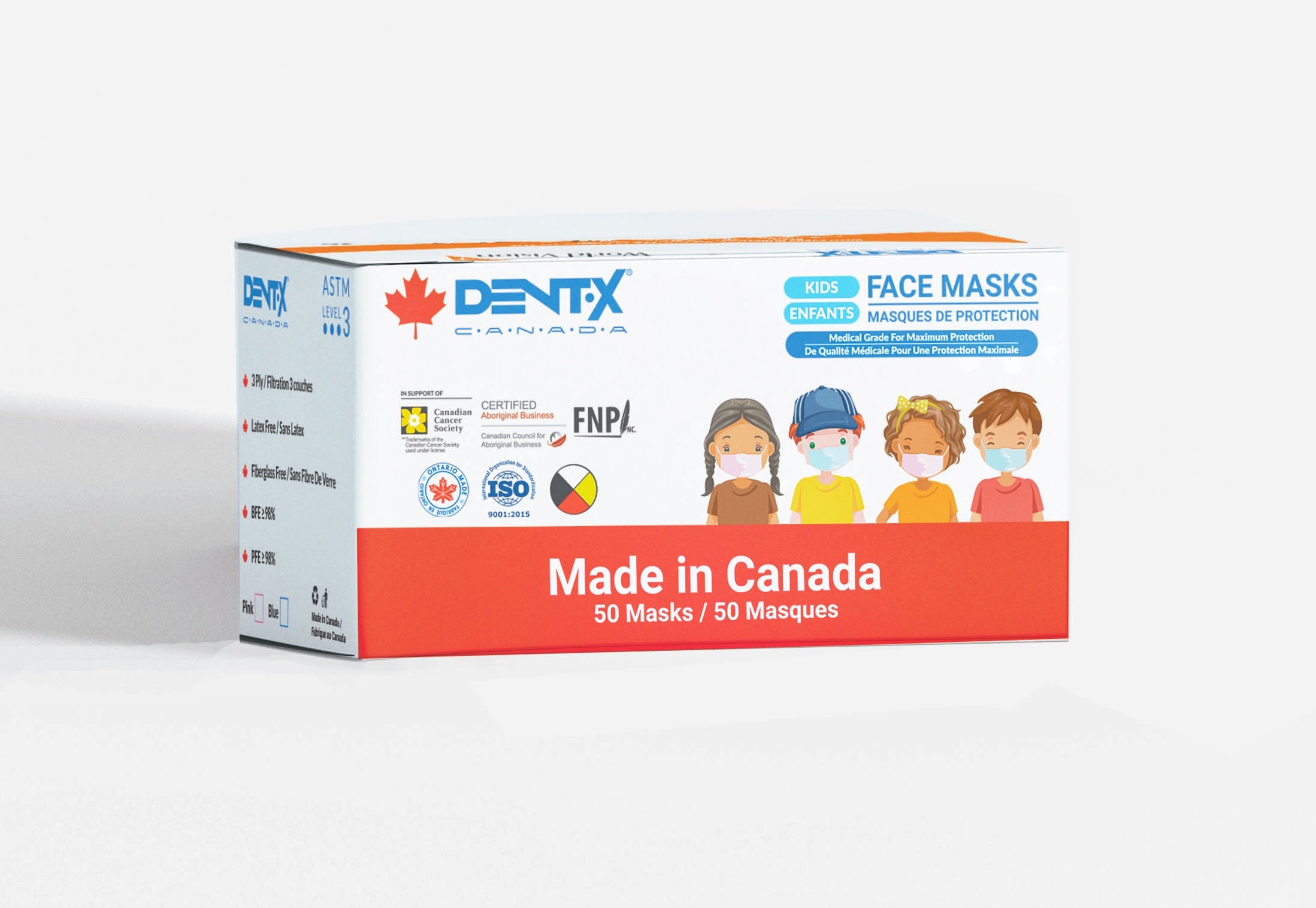 BLUE DentX Kids ASTM Level 3 face masks Bx/50 with security wrap - Made in Canada (ETA 10-14 days)-4