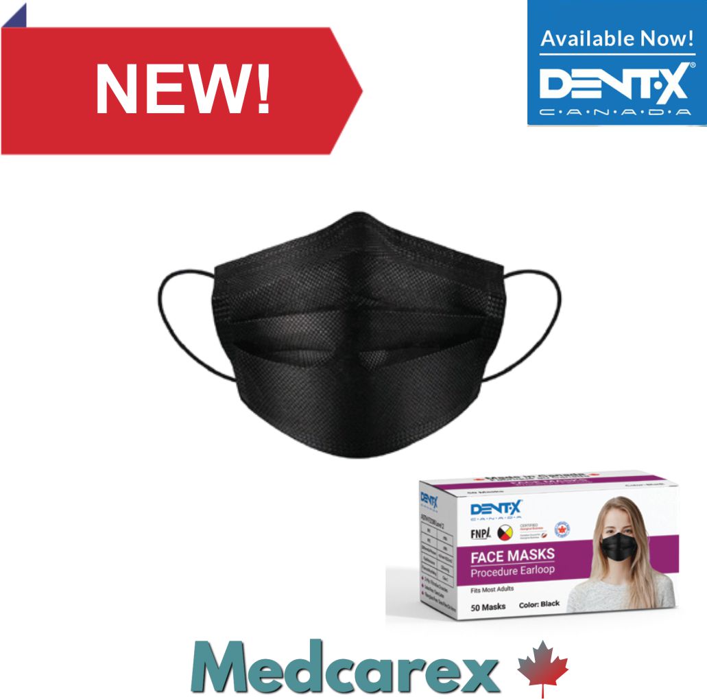 Dent-X BLACK LEVEL 2 ASTM earloop face masks 50/box with security wrap - Made in Canada-1