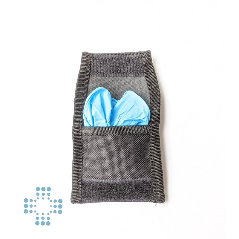 Glove pouch for belt branded with pair of large nitrile gloves