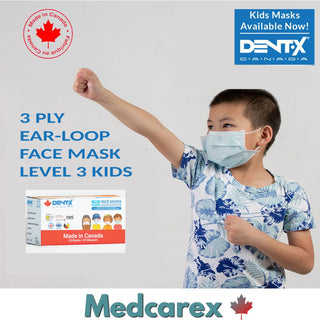 BLUE DentX Kids ASTM Level 3 face masks Bx/50 with security wrap - Made in Canada (ETA 10-14 days)